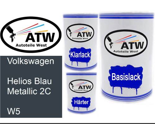 Volkswagen, Helios Blau Metallic 2C, W5: 500ml Lackdose + 500ml Klarlack + 250ml Härter - Set, von ATW Autoteile West.